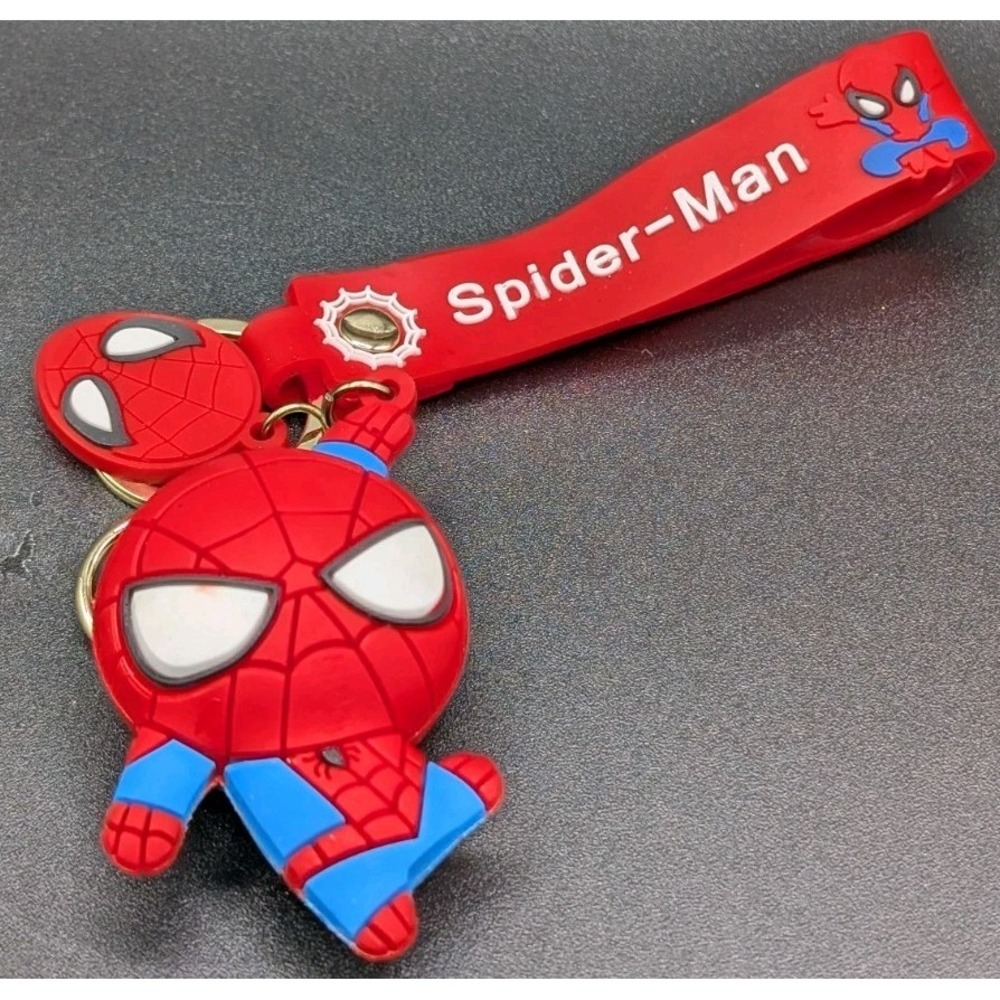 Spider-Man Chibi PVC Rubber Keychain Red Wrist Strap Figure Bag Charm